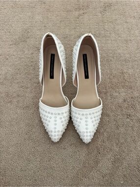 French Connection White Studded Pointed-Toe Heels